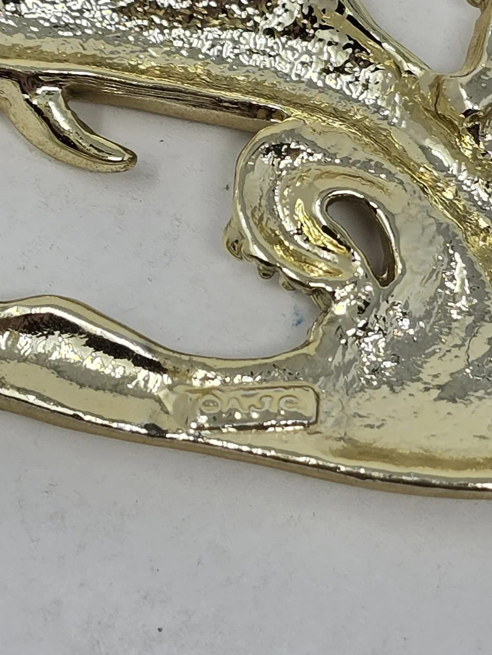 Vtg AJC dolphin brooch gold‎ tone matte shiny ocean waves summer costal animal